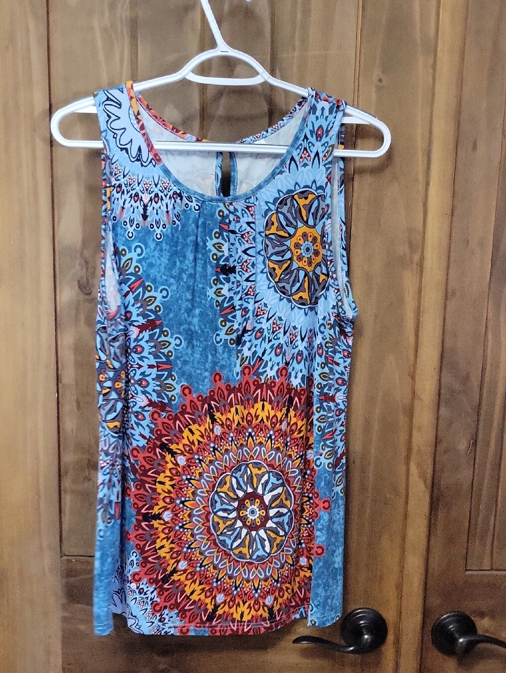 Sleeveless Blue Floral Mandala Tank Top
